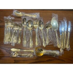 EP SS Gold Electroplate Japan SARAH ANN Vintage 32 Piece Flatware Set New